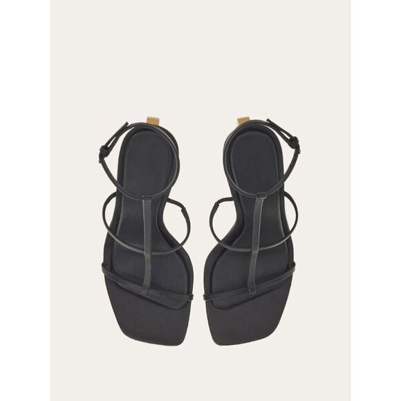 Ferragamo Elina Sandals in Black Leather 7.5 With Box Womens Logo High Heels - Picture 6 of 17